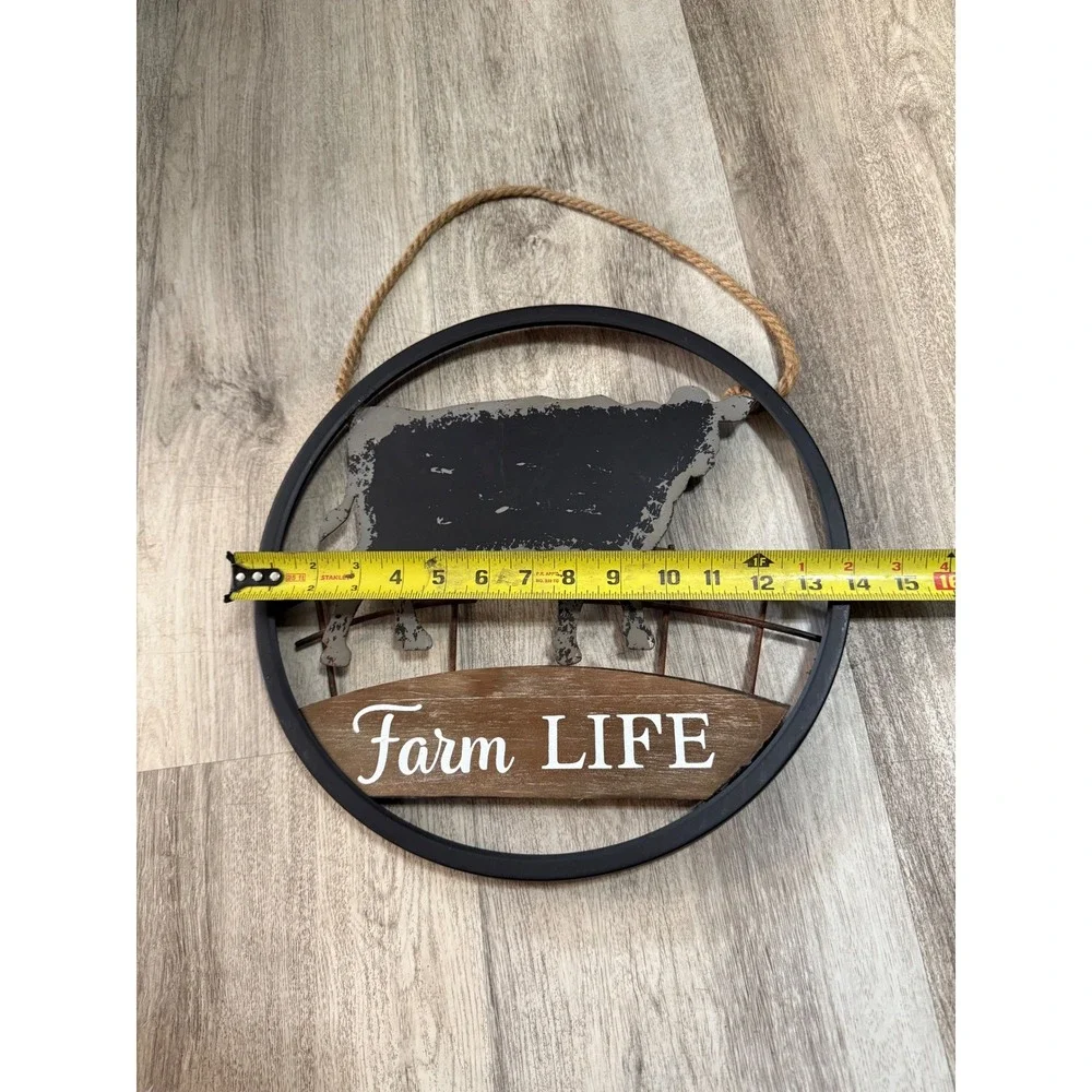 Farm‎ Life Cow Metal Wall Decor Round Barnyard Rustic Home Accent